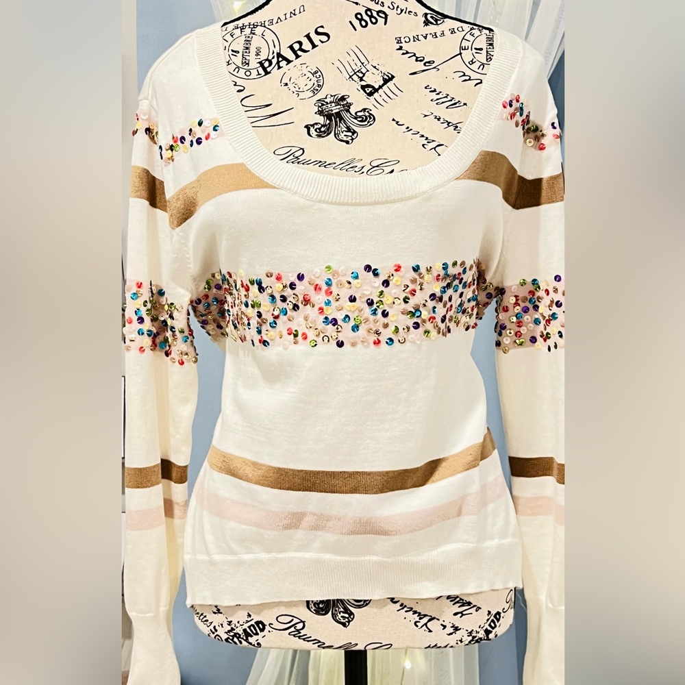 EUC -VINTAGE -ARDEN B SWEATER WITH COLORFUL SEQUINS! Size L 💚💛🩵💜